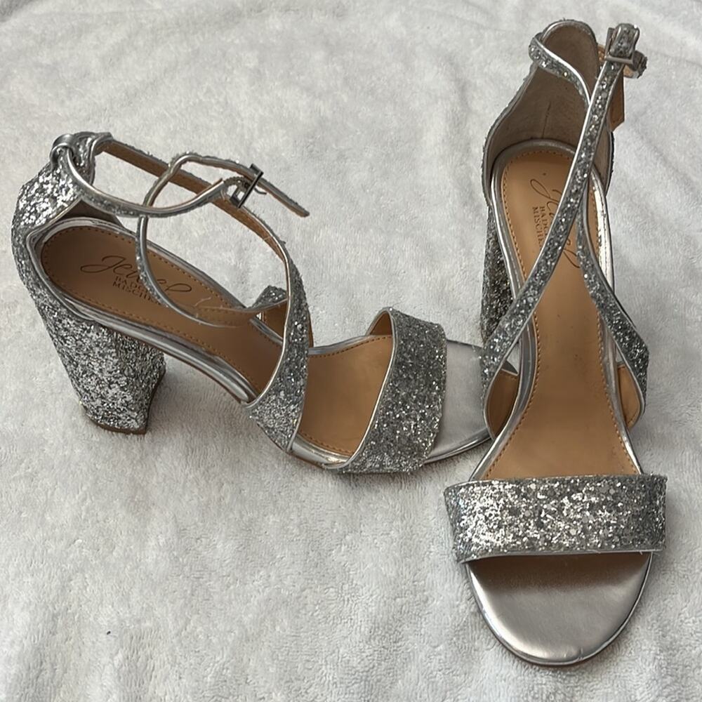 Jewel Badgley Mischka Cook Metallic Glitter Evening Shoe Silver 9M